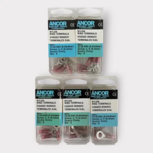 Ancor 230204 Double Crimp Nylon Ring Terminal 22-18 AWG 1/4" Screw *Lot of 25*