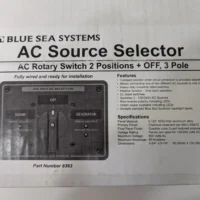Blue Sea Systems AC Source Selector 65A 240V 2 Positions + OFF Part No. 8363